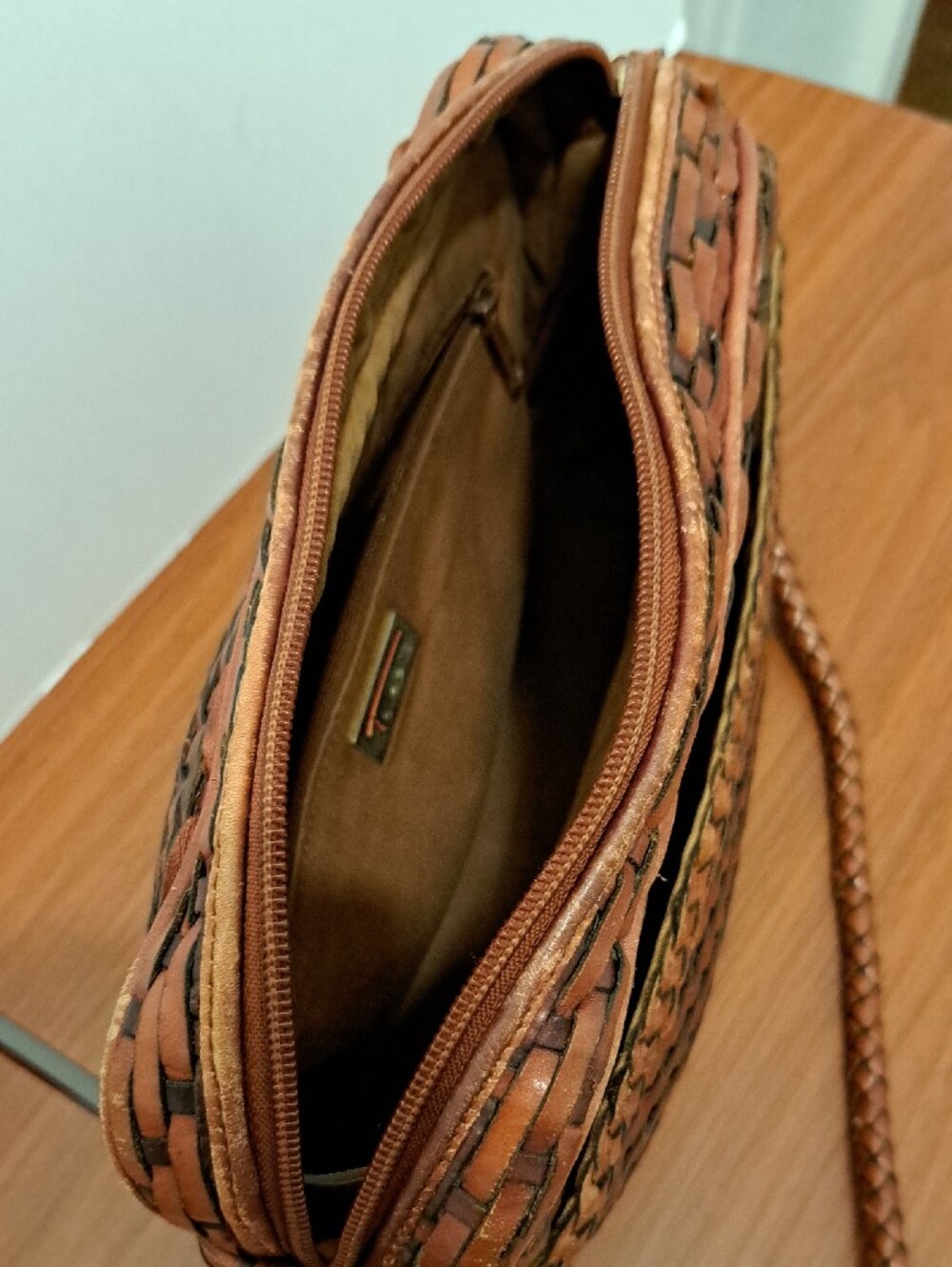 Talbots Woven Brown Leather Crossbody Bag - Women - Picture 9 of 16